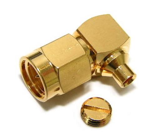 SMA Plug Clamp Right Angle RG405 Gold